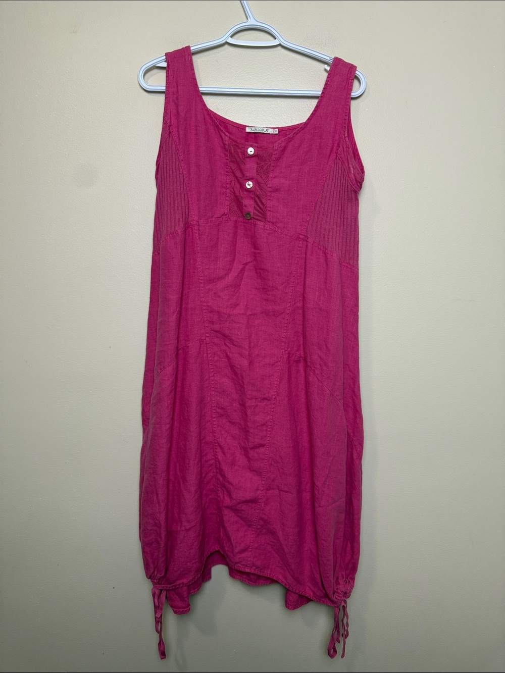Malo Sleeveless Hot Pink Button-Front Linen Midi  Dress size 6